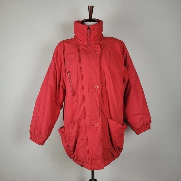 VTG Catherine Hall Jacket Womens Large Red 80s 90s Retro Puffer Winter Warm Coat - Picture 1 of 13
